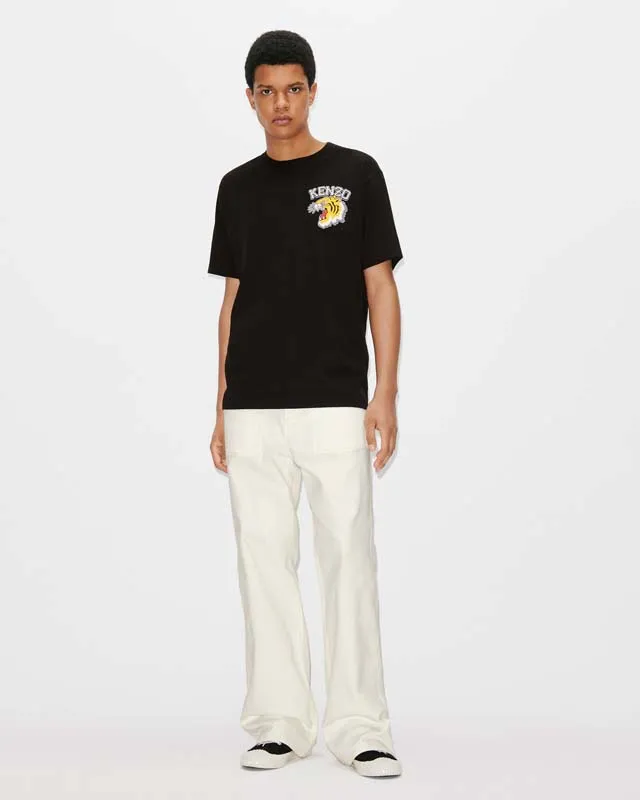 KENZO Men's and Women's Same Style 23 Spring and Summer Cotton Tiger Head Pattern Casual Fashion Loose T-shirt Color: Black Apricot White Size: M L XL XXL Three Standards Style Number: K 69
